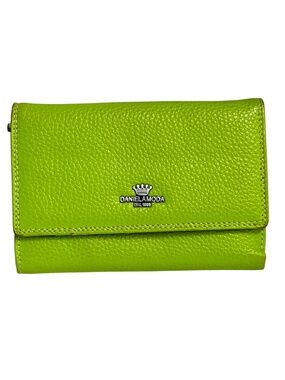 Wallet Daniel Amoda Green Leather Tri-Fold with Multicolour Interior Zip Coin